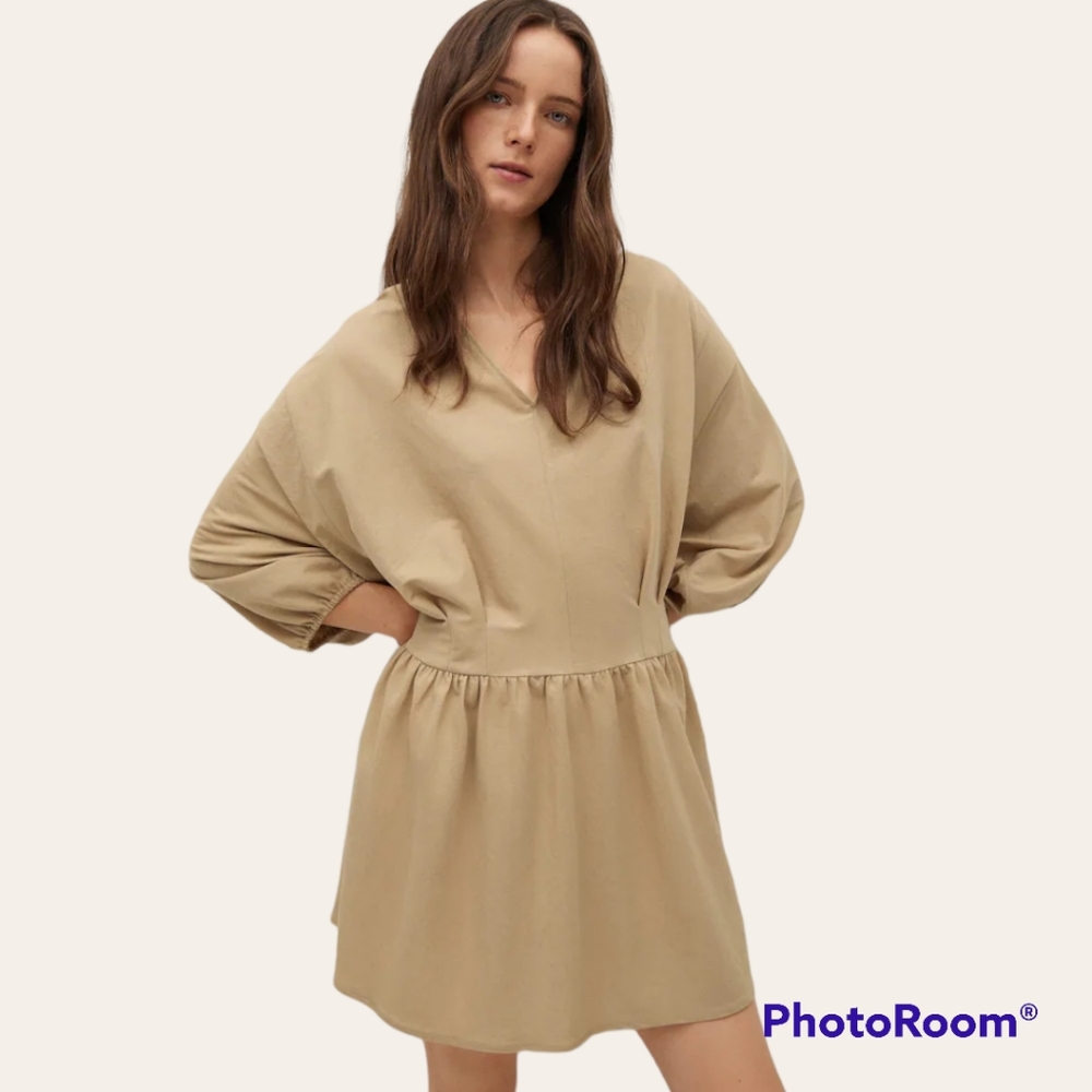 MANGO Boho Dress, S, Tan,Beige NWT